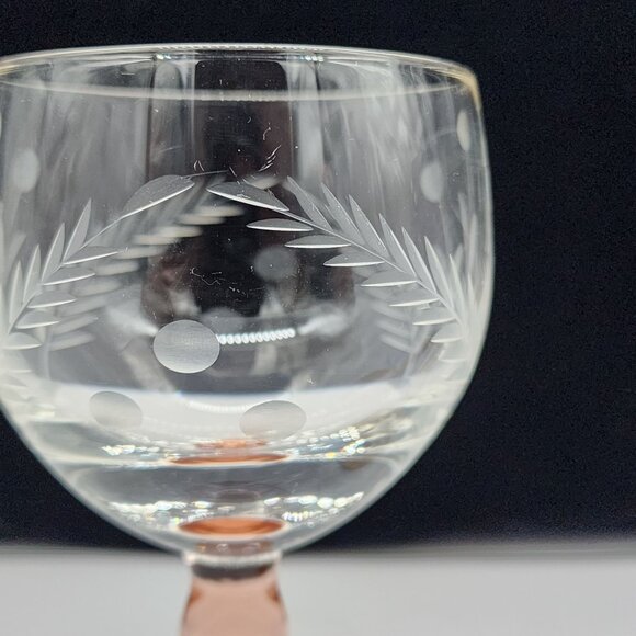 Set Of 3 Vintage Etched Glass Goblets With Pink Amber & Blue Stems Floral Design - Picture 5 of 7